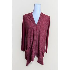 LOGO by Lori Goldstein Cardigan Women's XS Burgundy Knit Suede Sleeve Lagenlook